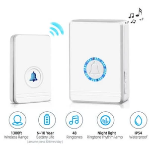 400m Waterproof Wireless Door Bell Home Doorbell Chime Plug-in Receiver 48 Music - Picture 1 of 12