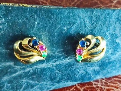 Goldohrstecker 8 kt Ohrstecker Gold 333 Smaragd Rubin Saphir tricolor  Ohrringe - Bild 1 von 4
