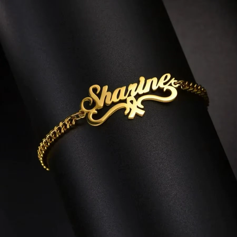 Nombre Personalizado Tobillera Cinta Forma Ajustable Joyería Acero Inoxidable Mujeres Plata Foto 1 de 4