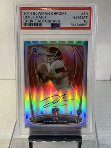 2014 Bowman Chrome Derek Carr PSA 10 Autograph Pop 6 Rookie New Orleans Saints - Picture 1 of 4