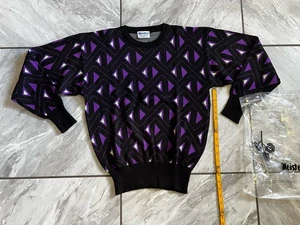 Suéter de Lana Meister De Colección Para Mujer M Negro Púrpura Patrón Mediano Años 80 Hong Kong - Imagen 1 de 7