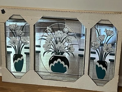 复古 MCM 着色镜悬挂 3 件套花卉艺术装饰 70 年代蚀刻 80 年代 — 第 1/4 张图片