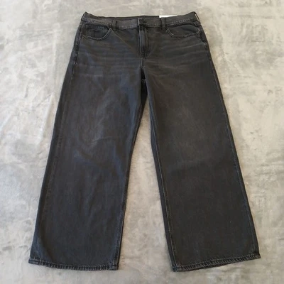 Pantalones de mezclilla American Eagle Strigid para mujer talla 14 cortos negros pierna ancha 38x27 nuevos Foto 1 de 4
