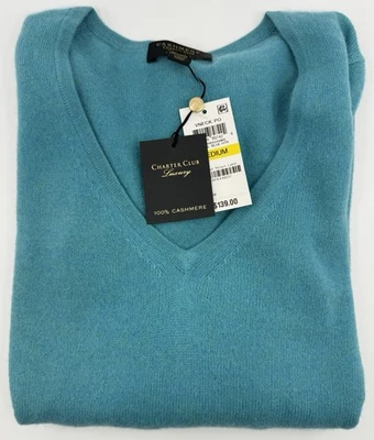 Charter Club 100% Cashmere Sweater Blue Pullover Size M Women’s NWT Luxury - Image 1 of 4