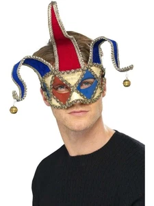 Smiffys Venetian Musical Jester Eyemask, Red & Blue - Picture 1 of 1