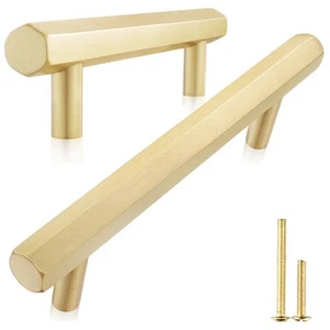 2-Pack Solid Brass Cabinet Pulls Hexagon Drawer Handles, 3-3/4-Inch Hole Cent... - Picture 1 of 9