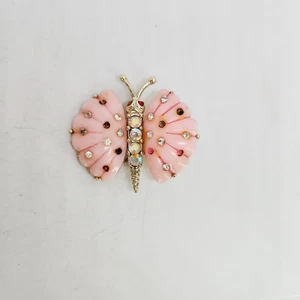 Vintage unsignierte Hattie Carnegie Brosche Schmetterling rosa Plexiglas Duroplast AB Strass  - Bild 1 von 6