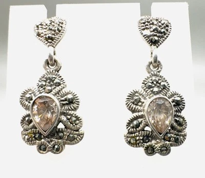 Pendientes colgantes corazón marcaita plata centro cristal lágrima Foto 1 de 4