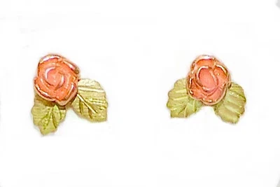 Black Hills Gold 10k Small Rose Leaf Stud Earrings - Image 1 of 4