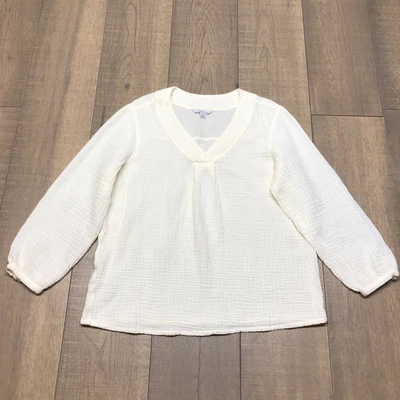 L.L. Camisa Top Bean Mujer Talla M Marfil Crema Textura Gasa Cuello en V Algodón Neutro Foto 1 de 4