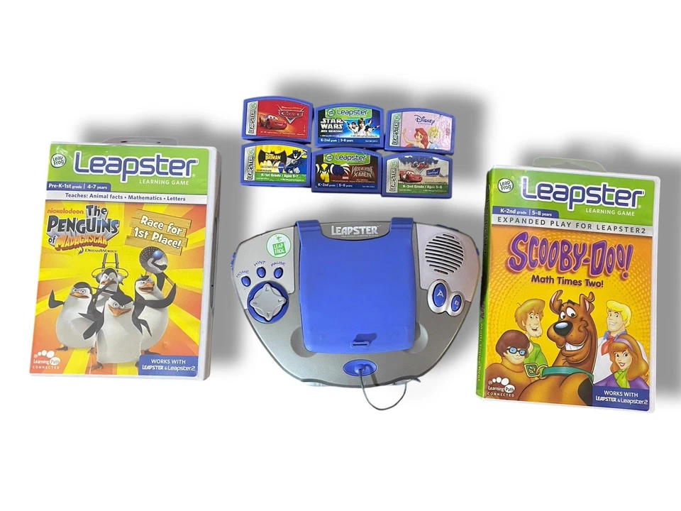 LeapFrog Leapster 20200 Learning Game System With 8 Games Lot Batman Cars X-Men - Image 1 of 4