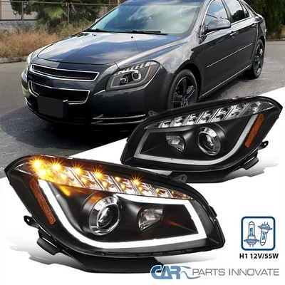 Black Fits 2008-2012 Chevy Malibu LED Strip Projector Headlights Lamp Left+Right Foto 1 de 4