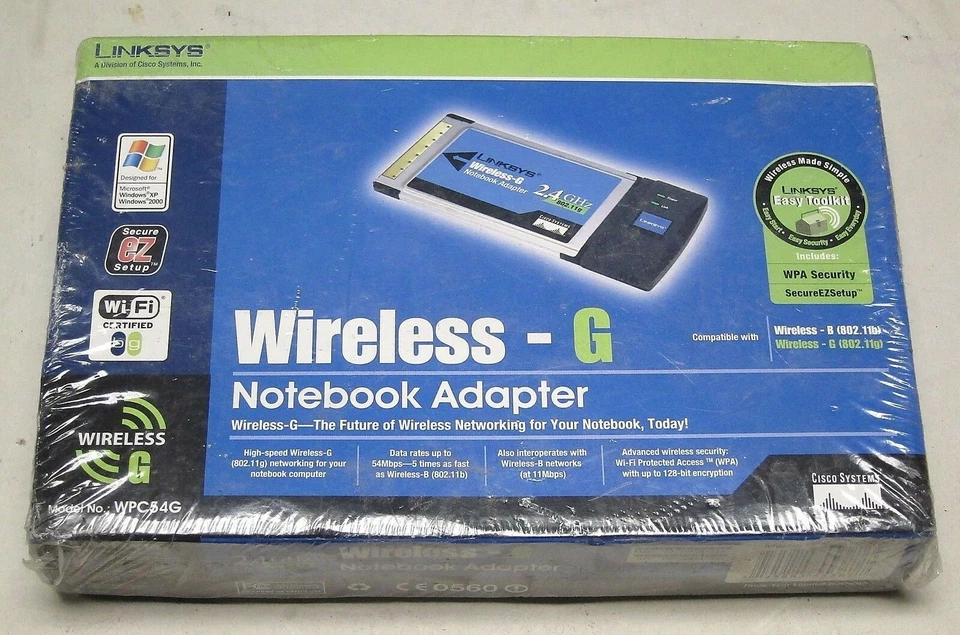 LINKSYS WPC54G WIRELESS G NOTEBOOK ADAPTOR NEW IN BOX - Image 1 of 2