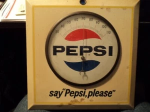 Vintage 1960 Pepsi “Say Pepsi Please” Hanging Wall Thermometer Sign Working - Picture 1 of 3