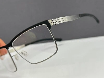 Ic! Berlin Eyeglasses Frames woman men Black Silver Angular Rubberized Tommy ( - Image 1 of 4
