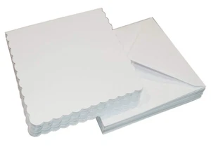 25 x 7" x 7" WHITE SCALLOPED BLANK CARDS & ENVELOPES CARD MAKING CRAFT 1076 - Picture 1 of 3