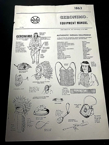 Marx Johnny Best of the West "Geronimo" EQUIPMENT MANUAL (Copy) 1863 Cover