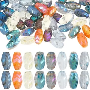 SUNNYCLUE 1 B0X 96Pcs Frosted Glass Beads Faceted Oval Crystal Beads Barrel F... - Picture 1 of 6