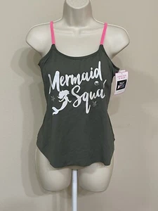 Justice Girls Green & Pink Adjustable Straps Mermaid Squad Swim Top Tankini s 18 - Picture 1 of 8