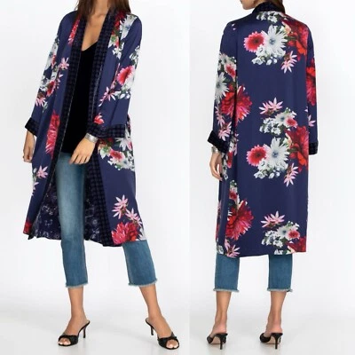 JOHNNY WAS Aster Seda Terciopelo Floral Kimono Plumero L Chaqueta Grande Cárdigan Largo Foto 1 de 4