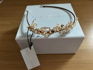 NEW IN BOX Arianna Beaded Floral Gold Cream Wedding Bridal Tiara Side Headband - Picture 1 of 11