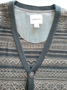 GH Bass Sweater Mens Grandpa Cardigan Buttons Pockets Stripes Wool Blend Large - Picture 1 of 15