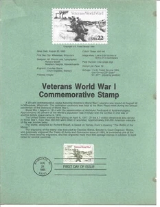 1985 FDI, VETERANS OF WW1, SOUVENIR PAGE - Picture 1 of 1