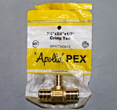 NEW Apollo PEX Crimp Tee 3/4"x3/4"x1/2" APXT343412 Brass Barb Fitting - Image 1 of 4