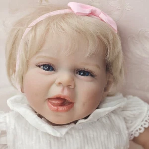 Handmade 22" Cloth Body Reborn Baby Doll Hani Lifelike Newborn Dolls Rooted Hair - Picture 1 of 8