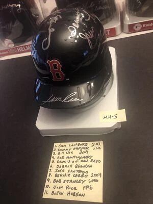 Minicasco firmado por los Medias Rojas 11 autos Rice, Carbo, Lonborg, Lee, Harper, Stanley Foto 1 de 4