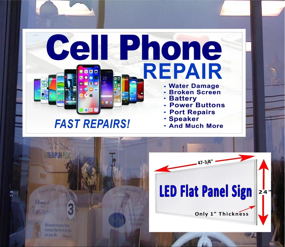 Reparación Teléfono Celular Caja Luz LED Letrero Ventana 48"x 24" Foto 1 de 4