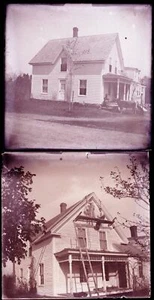 TWO (2) LATE 1800s or EARLY 1900s GLASS NEGATIVE, HOUSE UNDER RENOVATIONS - Picture 1 of 2