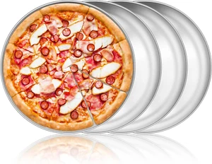 Pizzablech 4Er Set, Edelstahl Rund Pizzaform Pizza Backblech, 30Cm Pizzapfannen  - Bild 1 von 12