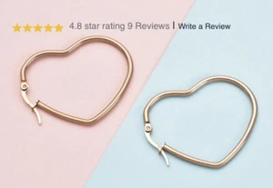 Medium Sized Heart Shaped Hoop Earrings Rose Gold And Stainless Steel - Picture 1 of 4