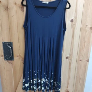 Slig dunkelblaues ärmelloses Midikleid mit Blumenmuster Damen Gr. Large Stretch leicht - Bild 1 von 5