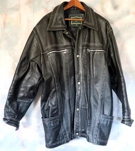 Vintage Herren Lederjacke schwarz echt mit weißen Nähten - Cavelloti Uomo - Bild 1 von 12