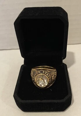 US Marines Men's Stainless Steel Military Patriotic Ring With Clear Stone  13 - Image 1 of 4