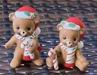 Vintage Lefton Christmas Bear Figurines Candy Canes Santa Hats Lot Of 2