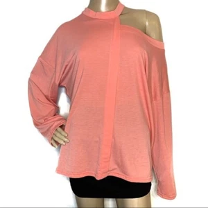 Neu ohne Etikett lachsrosa schulterfreie Oversize-Bluse mit Cut-Outs Damengröße XL - Bild 1 von 5