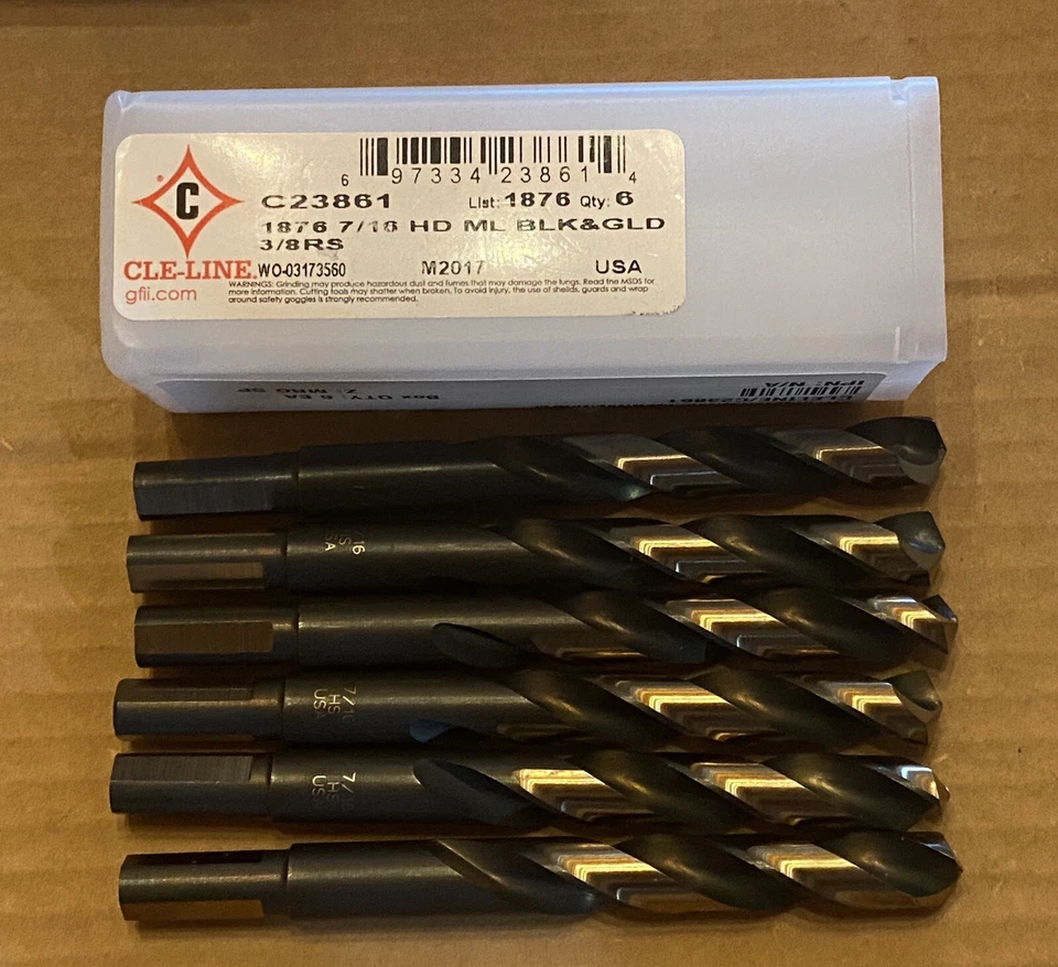 (QTY 6) Cle-Line C23861 Mechanics Drill - 3/8 Shank, 7/16” X 4-1/2” HSS 135deg - Image 1 of 2