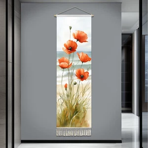 Dekorativer Wandteppich, 61x15,7 cm, Mischgewebe, Holzstange, mit Quasten - Bild 1 von 5