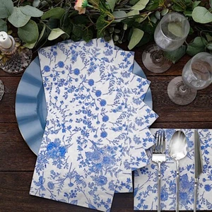 WHITE BLUE 20 Floral Design 13" x 13" Dinner Paper NAPKINS Party Events Supplies - Picture 1 of 8