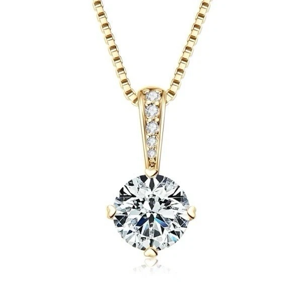 2ct Pendant Necklace Yellow Gold VVS1 D Lab-Created Engagement Diamond Test Pass — 第 1/3 张图片