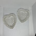 Vintage Lead Crystal Heart Shape Jewelry Trinket Dish Cut Glass 2 Pieces