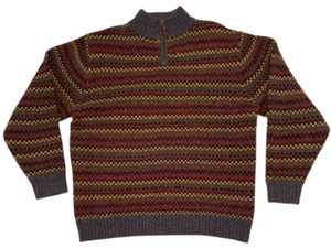 Pendleton Sweater Men's Brown 1/4 Zip Pullover 100% Virgin Wool Check Stripe Med - Picture 1 of 9