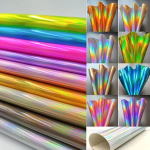 Special Fabrics Colorful Holographic Rainbow Laser PU Leather Fabric Craft DIY - Picture 1 of 14