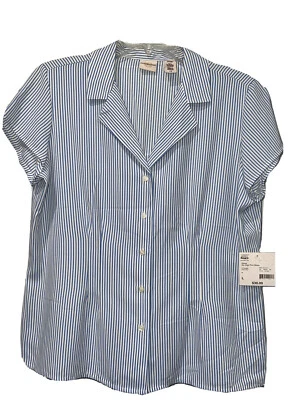 covington blue white stripes short sleeve blouse top women’s L 12 – 14 - Image 1 of 4