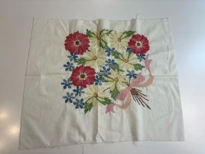 Hand Cross Stitched Colorful Floral Bouquet Unused Pillow Insert Wall Art Quilt - Picture 1 of 7