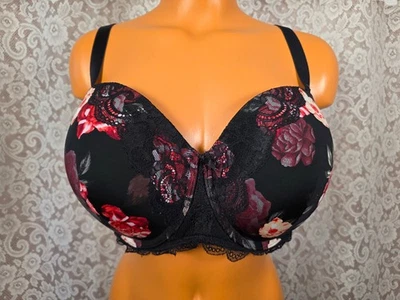 Sujetador Torrid Curves Negro Estampado Floral Push Up Sin Tirantes Multivías Talla 44B Nuevo con Etiquetas Foto 1 de 4