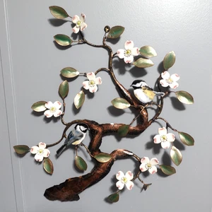 Árbol colgante de pared vintage Bovano de 18" x 16" con dos pájaros - Imagen 1 de 12